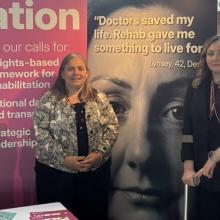 Carol Mochan, Member of the Scottish Parliament, stands alongside Lynsey Macdonald who received rehabilitation following paralysis due to Guillain-Barre Syndrome